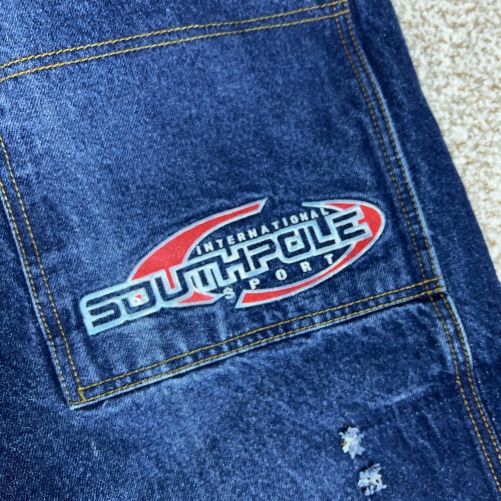 Vintage Southpole Shorts Mens 30 Blue Denim Jorts Embroidered Baggy Y2K Hip Hop - Picture 12 of 12